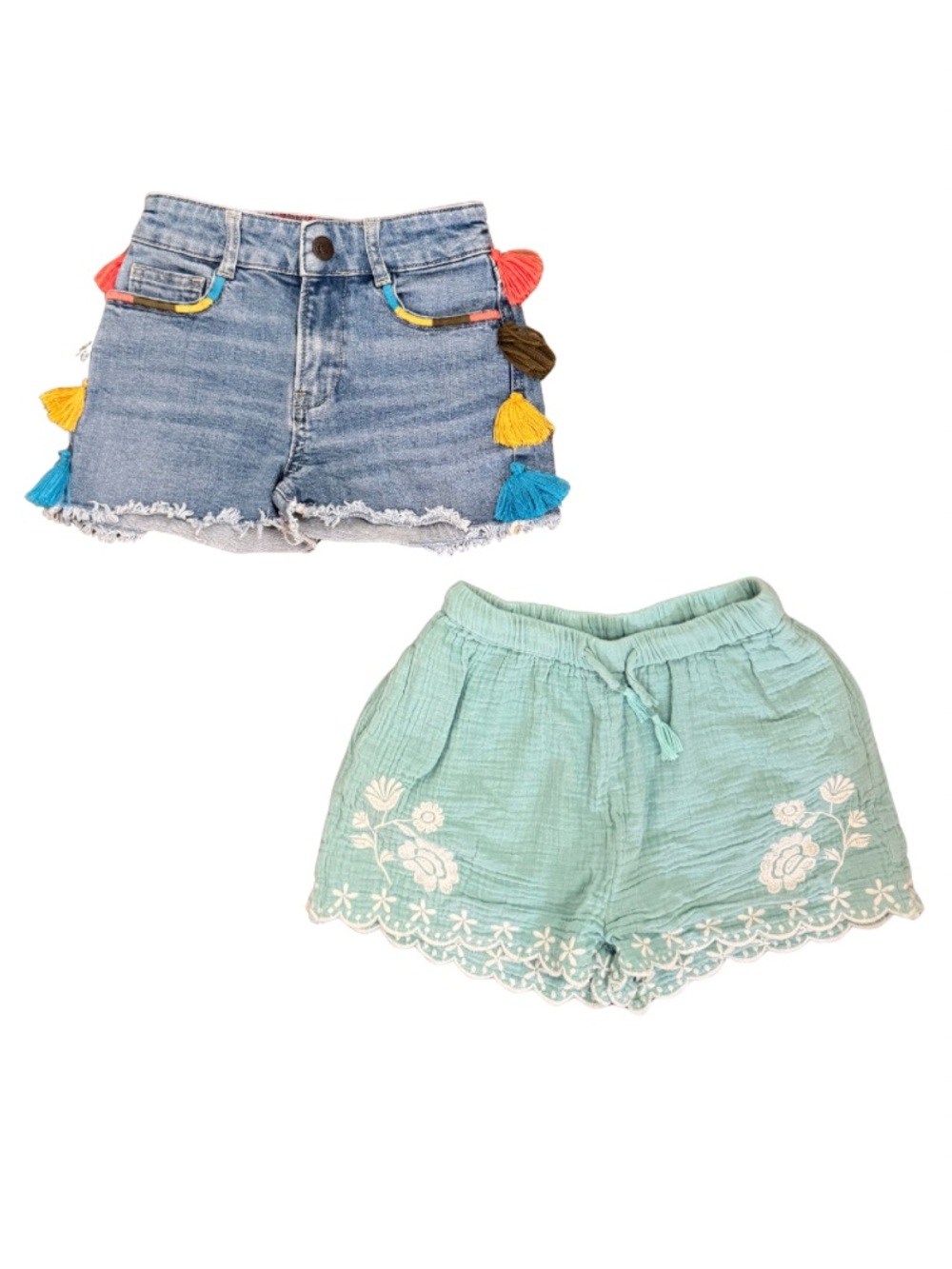 Mini Boden Girls Shorts Bundle Tassel Denim Embroidered Gauze Size 7
